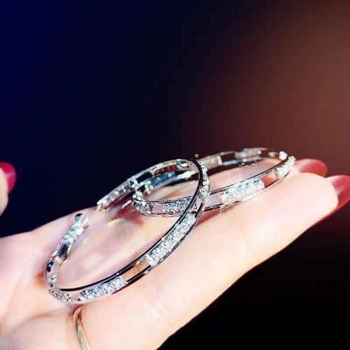 MOFLO Gold plated Hoop Earrings Hollow out Rhinestone Crystal Circle Round Hoop Earrings Women Simple Circle Earrings