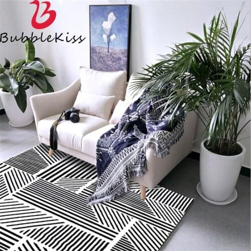 Bubble Kiss Nordic Style Geometric Rugs for Modern Living Room Black White Line Pattern Carpet Bedroom Decoration Floor Mats