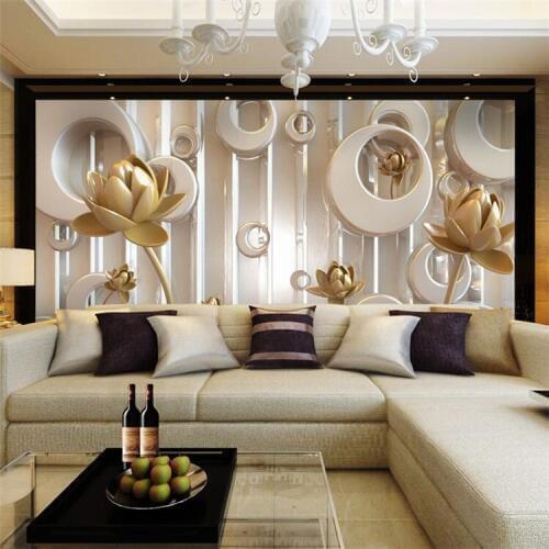 Wallpaper Golden Lotus living room TV wall wallpaper backdrop wallcovering large wall mural wallpaper Modern painting