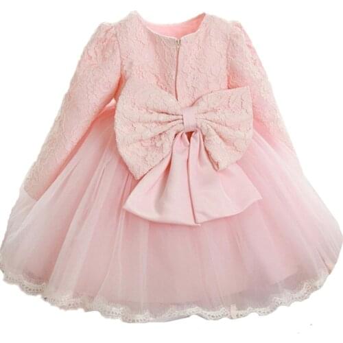 Baby Birthday Dress Winter Long Sleeve Dresses With Bow Lace Tutu Outfits Baptism Gown Toddler Christmas Baby Dress Vestidos