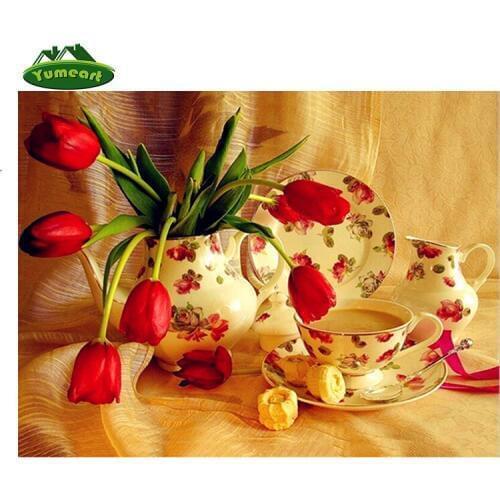 YUMEART Full Diamond Embroidery Painting Kitchen Flower 5d Diy Diamond Painting Cross Stitch Rhinestone Mosaic Kits Wall Sticker