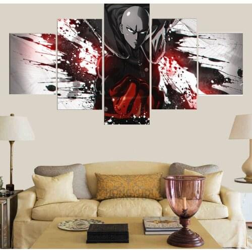 Modern Artwork Home Decor Living Room Wall Art Painting Pictures Canvas Printed 5 Panel Anime One-Punch Man Saitama Poster