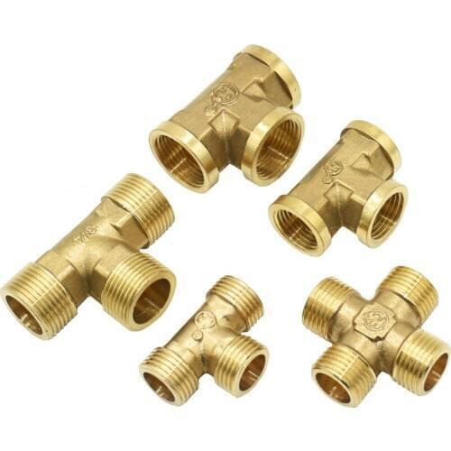 T-shaped 1/2 3/4 Inch Copper Metal Threaded Water Pipe Connector Brass 1/2 3/4 Male Female Tee Connectors Cross Water Splitter