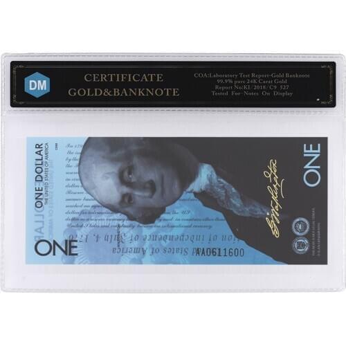 1 dollor Plated Decorations American banknote Uncirculated currency with Plastic card holder for Fathers Day Gift