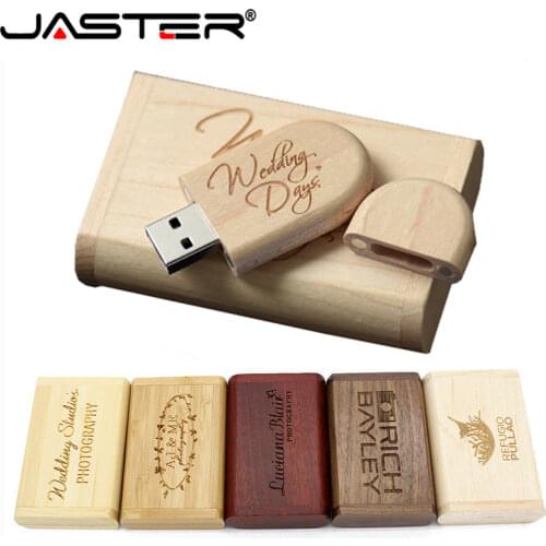 JASTER 1PCS free custom logo wooden + Box Personal LOGO pendrive 4GB 16GB 32GB usb Flash Drive U disk Memory stick wedding Gift