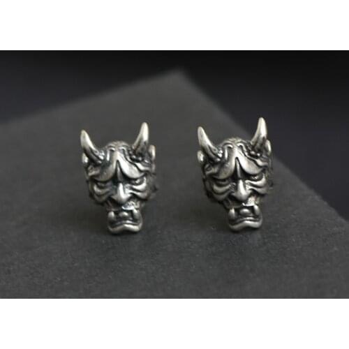 Vintage Silver Color Prajna Skull Stud Earrings For Men Women Gothic Punk Style Skull Earrings Party Jewelry Unisex Earring Gift