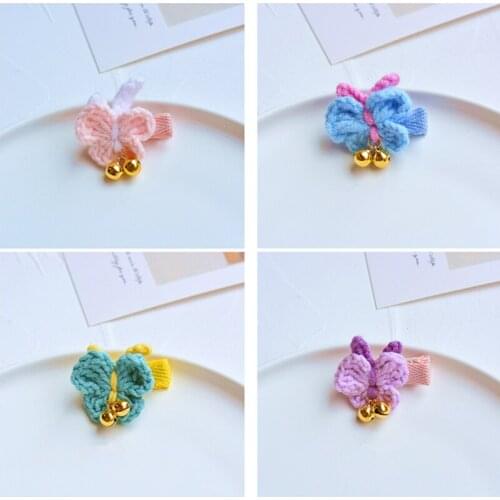 8pcs/Lot Girls Hair Accessories Handmade Wool Knitted Butterfly Hair Clip Children Hairpin Cartoon Animal Bell Headwear