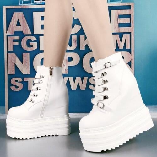 2021 autumn/winter 14CM ultra-high heeled thick-soled muffin shoe slope heel short boots inside the height womens bare boots