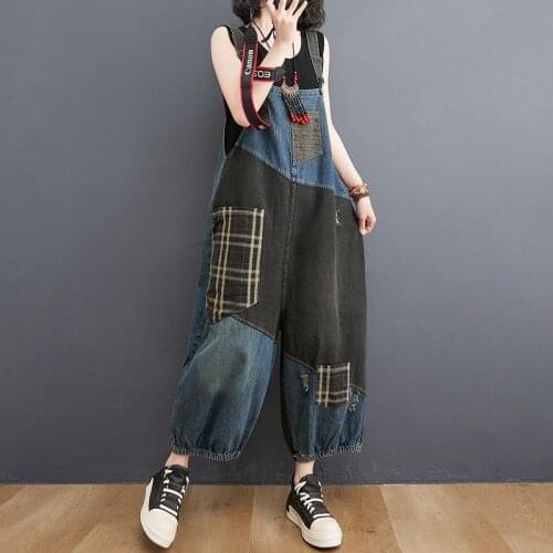 #1603 Spring Summer Denim Overalls For Women Big Pockets Loose Long Jeans Jumpsuit Sleeveless Spaghetti Strap Denim Jumpsuit