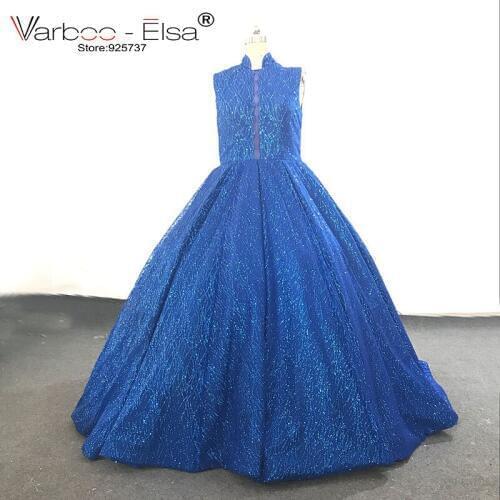 VARBOO_ELSA High Neck Sleeveless Long Prom Dress Royal Blue Bling Bling Sparkly Ball Gown 2018 Red Women Special Occasion Dress