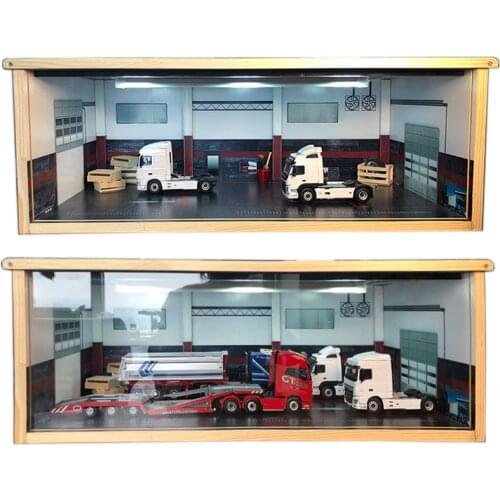 1:50 Engineering Vehicle Model Scene Solid Wood Trailer Semi-trailer Model Storage Cabinet Maintenance Scene