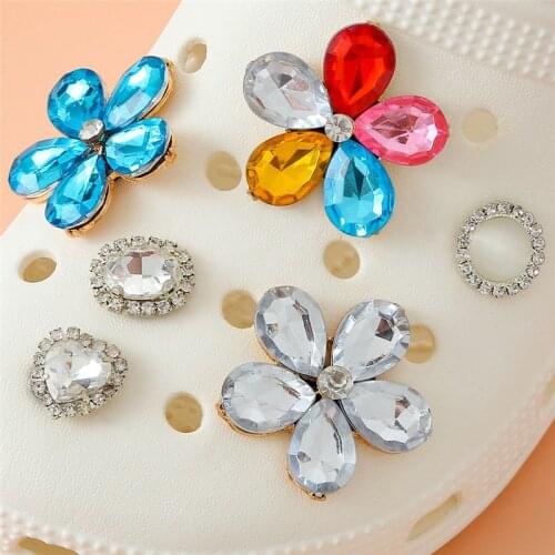 1PCS Shiny Crystal Flower Shoe Charm Bling Rhinestone Shoe Decoration Shoe Buckle For Girls Women Shoe Accessories Gifts
