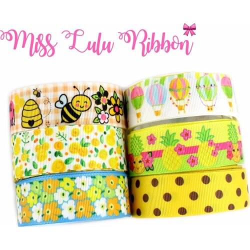 16mm-75mm Spring Flower Series Cartoon Bee Printed Grosgrain/Foe Ribbon Pineapple Fruits DIY Hair Band 50yards/roll