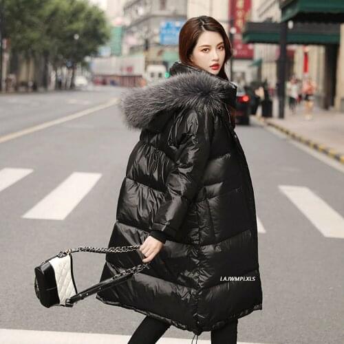 2021 Oversize Loose Warm Winter Women Puffer Long Down Coat With Real Fur Hood Female Feather Jacket For women Parka Outerwear