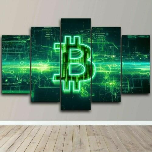 No Framed Canvas 5Pcs Bitcoin Crypto Blockchain Wall Art Posters Picture Paintings Home Decor Accessories Living Room Decoration