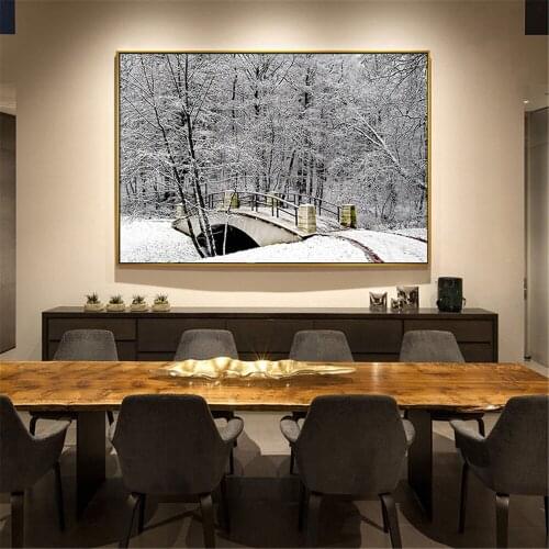 Abstract Painting Snow Art Canvas Painting Wall Picture Snow City Bridge Modern Poster Art Decor Picture for Living Room