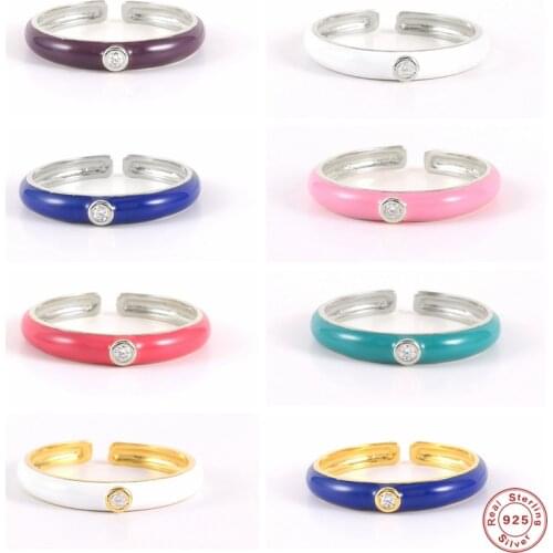 GS 925 Sterling Silver 2021 Trend Colorful Enamel Zircon Opening Rings For Women Luxury Summer Fine Jewelry Resizable Rings