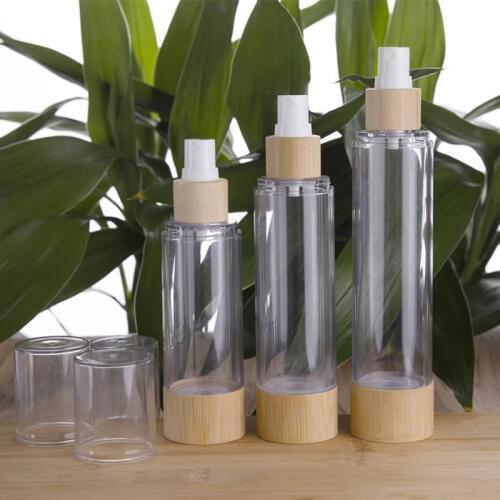 20/30/50/80/100/120ml Bamboo Spray Pump Vacuum Bottle Travel Set Wooden Cosmetics Perfume Essence Pump Packing Containers 10pcs
