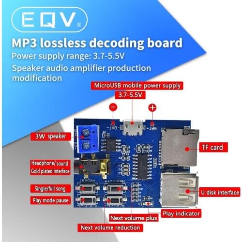 Free Shipping TF card U disk MP3 Format decoder board module amplifier decoding audio Player