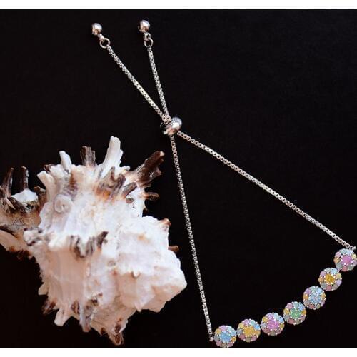 Candy Color Bracelets & Bangles Multi round CZ Blue Pink Yellow Green crystal Stones Girl Gfits Adjustable Size flower Bracelet