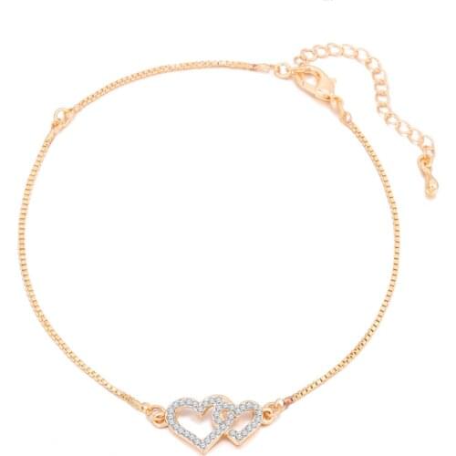 Gold Silver Color Anklet for Women 2 CZ Zircon Heart Charm Bohemian Ankle Bracelet Cheville Boho Foot Jewelry Gift 2021