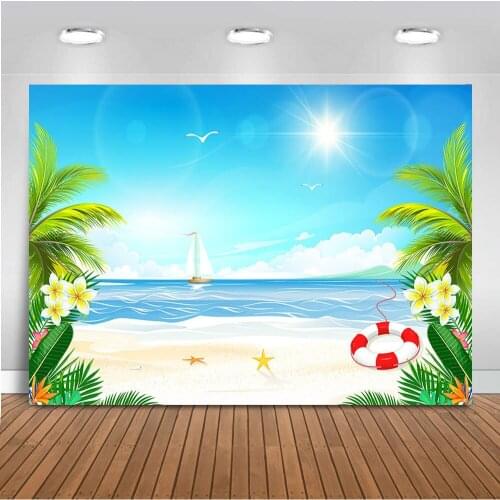 Sandy Beach Party Decoration Backdrop for Photography Blue Sky and Sea Summer Holiday Background for Photo Studio Prop