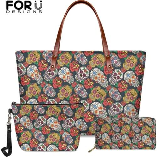 FORUDESIGNS 2021 Retro Skull Printed Purse and Handbag for Woman Large Shoulder Bags Casual Beach Bag Daily Tote Bag Bolso Mujer