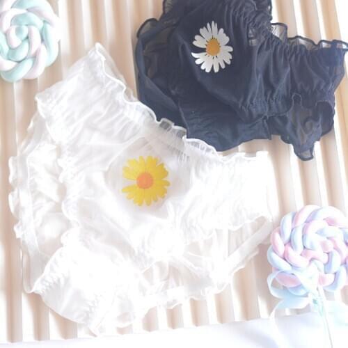 Kawaii Daisy Women Lingerie Transparent Temptation Sexy Women Underwear Japan Style Female Embroidery Briefs Girls Panties