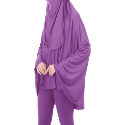 Two Piece Set Women Hooded Tops+face Scarf Ramadan Muslim Fashion Headwraps Hijab Khimar Prayer Dress Kaftan Islamic Clothing