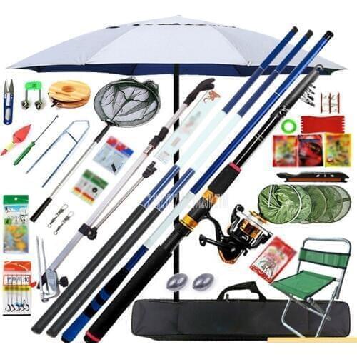 6.3m Combination Fishing Rod Set Kit Ultralight Portable Telescopic Carbon Fishing Rod Pole With Chair + 3m Sea rod+Umbrella+Bag