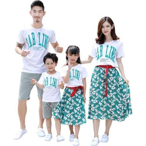 Matching Family Outfits Clothing Suits Summer 2019 Letter Printed Short Sleeve Flower Shorts 2pcs Father Mother Kids Family Sets