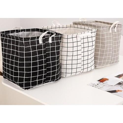 Storage Basket Cotton Linen Fabric Folding Storage Box Lattice Large Toy Storage Box Clothing Storage Box