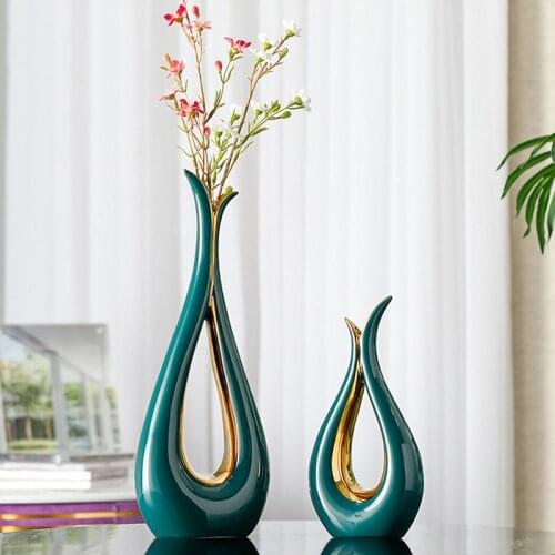 Creative Ceramic Vase Dried Flower Ornaments Home Livingroom Desktop Flower Pot Figurines Crafts Clubs Coffee Table Decoration