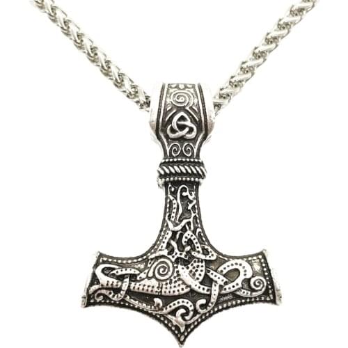 Thor Hammer Pendant Mjolnir Amulet Norse Jewelry Vintage Necklace