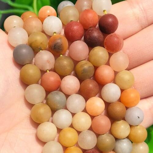 Natural Stone Beads Frosted Matte Golden Silk Jades Round Loose Beads For Jewelry DIY Making Bracelet Accessories 15''Inches