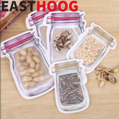 Reusable Mason Jar Bottles Bags Nuts Candy Cookies Snacks Bag Seal Fresh Food Storage Bag Snacks Zipper Kitchen Organizer