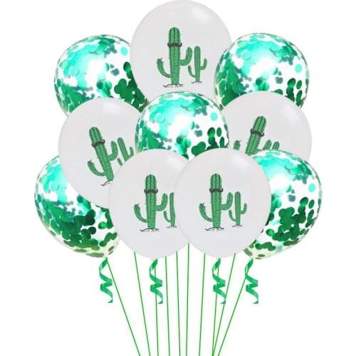 12 inch 10pcs Hotland Hawaiian Animal Series Green Plant Cactus Sequined Balloon Set Flamingo Balloon Party Decoration