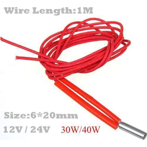 6x20 6*20mm 30W 40W 12V 24V Stainless Steel Cylinder Tube Mold Heating Element Single End 3D Printer Reprap Cartridge Heater