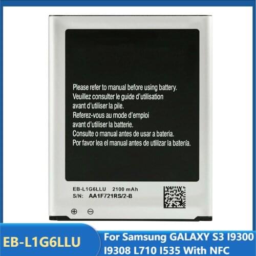Original Replacement Phone Battery EB-L1G6LLU For Samsung GALAXY S3 I9300 I9308 L710 I535 With NFC Rechargeable Battery 2100mAh