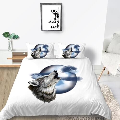 Howling Wolf Bed Set Full Size Simple White Duvet Cover Moon Queen Twin Double Single King Comfortable Bedding Set Animal