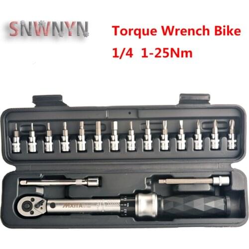 Professional Preset Torque Wrench Set 1/4" 1-25Nm Bicycle Tool Kits Bike Repair Spanner Hand Tools High Precision 3% Industrial