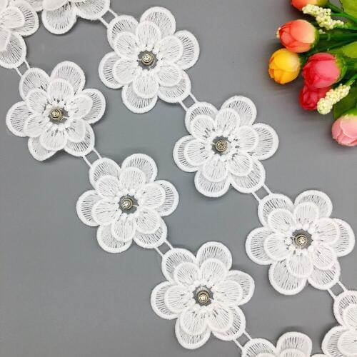 GXINUG 2 Yard Soluble Silk Flower Banner Decoration Lace Trim Wedding Embroidered DIY Handmade Patchwork Sewing Supplies Crafts