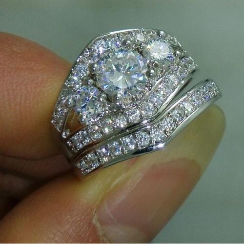 Size 6/7/8/9/10 Fashion jewelry Three Stone 10kt white gold filled AAA CZ Diamonque Gem Women Wedding Ring set gift choucong