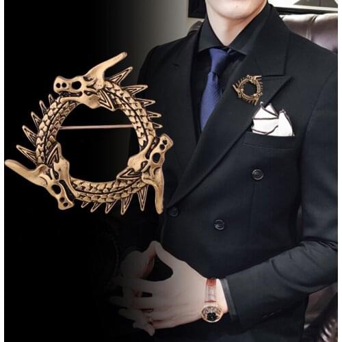 Retro Metal Dragon Brooch Pin Animal Party Casual Badge Suit Shirt Lapel Pins Fashion Jewelry Brooches for Men Accessories