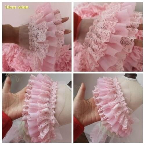 Pink Three-layer Pleated Chiffon Beautiful Lace Fabric DIY Convenient Sewing Decoration For Womens Childrens Cake Fluffy Skirt