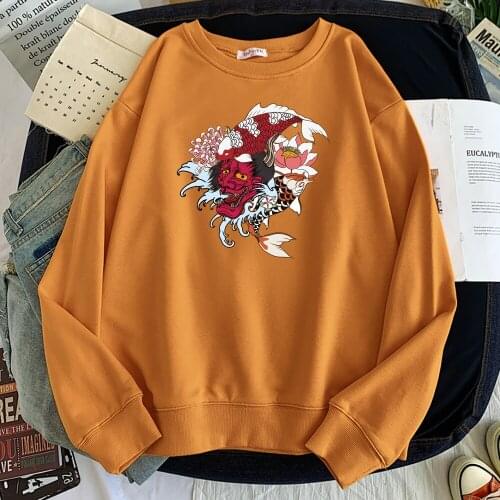 Sweatshirt Japanese Mask Koi Flower Cool Printing Sweatshirts Mens Oversize Streetwear Hoody Male Casual Harajuku Sportswear Man