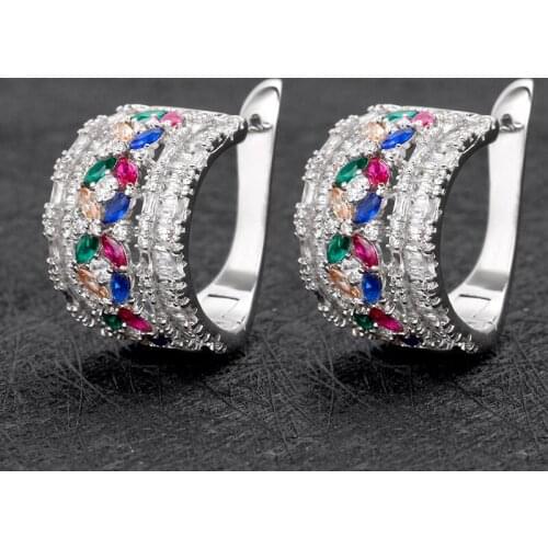 TIRIM Color Crystal Hoop Earrings for Women Cubic Zirconia Vintage Boho Circle Small Earrings Statement Jewelry Brincos Gifts
