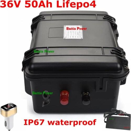 Waterproof 36V 50Ah Lifepo4 battery 36V Lithium iron phosphate battery Electric Bike scooter power motor with BMS + 10A Charger
