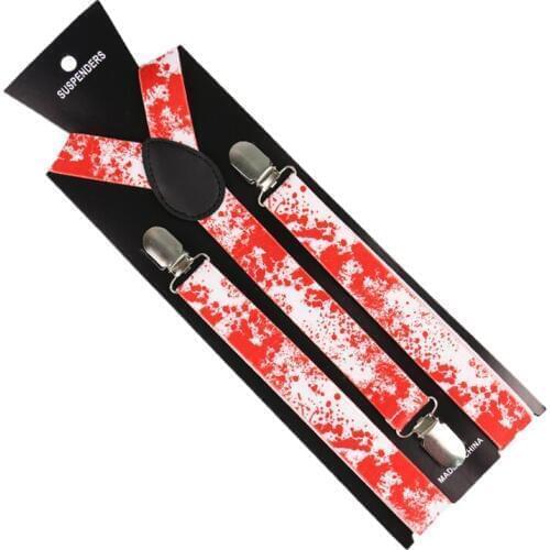 Winfox New Punk 1 Inch Wide Red Blood stamp Halloween Skull Bone Suspenders For Mens