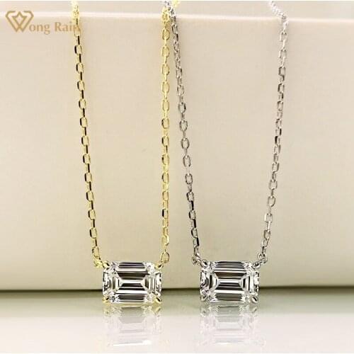 Wong Rain Fashion 925 Sterling Silver Emerald Cut Created Moissanite Gemstone Anniversary Simple Pendant Necklace Fine Jewelry